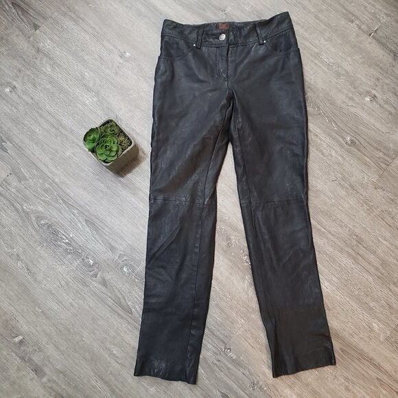 Vintage Danier Genuine Leather Jeans Black Sz 2 - Picture 2 of 8